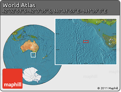 Satellite Location Map of the Area around 42° 18' 13" S, 141° 10' 30" E