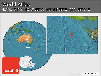 Satellite Location Map of the Area around 42° 18' 13" S, 141° 10' 30" E