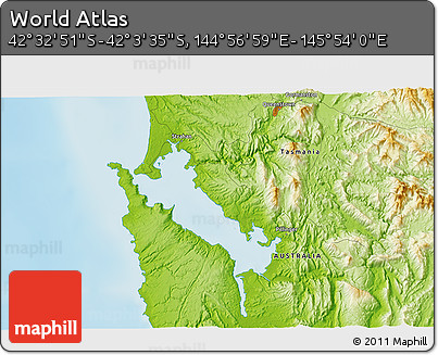 Physical 3D Map of the Area around 42° 18' 13" S, 145° 25' 30" E