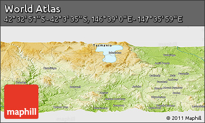 Physical Panoramic Map of the Area around 42° 18' 13" S, 147° 7' 30" E