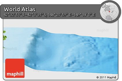 Physical Panoramic Map of the Area around 42° 18' 13" S, 148° 49' 29" E