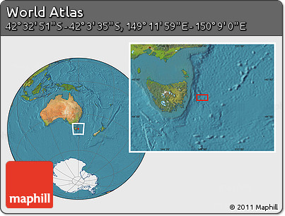 Satellite Location Map of the Area around 42° 18' 13" S, 149° 40' 30" E