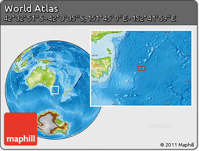 Physical Location Map of the Area around 42° 18' 13" S, 152° 13' 29" E