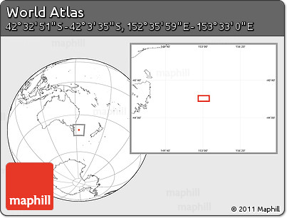 Blank Location Map of the Area around 42° 18' 13" S, 153° 4' 29" E