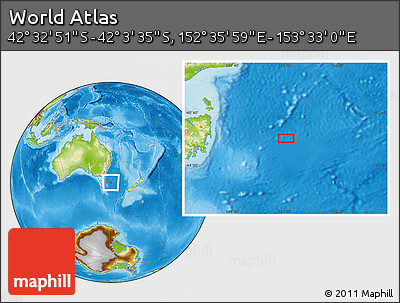 Physical Location Map of the Area around 42° 18' 13" S, 153° 4' 29" E