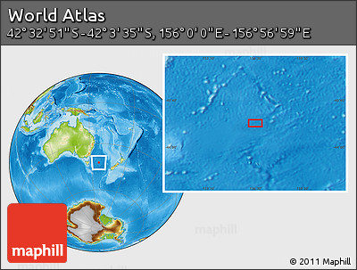 Physical Location Map of the Area around 42° 18' 13" S, 156° 28' 29" E