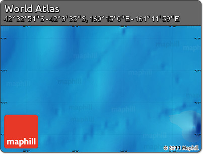 Shaded Relief Map of the Area around 42° 18' 13" S, 160° 43' 29" E