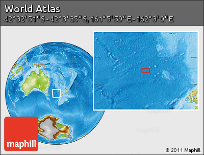 Physical Location Map of the Area around 42° 18' 13" S, 161° 34' 29" E