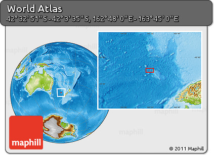 Physical Location Map of the Area around 42° 18' 13" S, 163° 16' 30" E