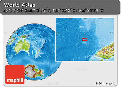 Physical Location Map of the Area around 42° 18' 13" S, 164° 7' 30" E