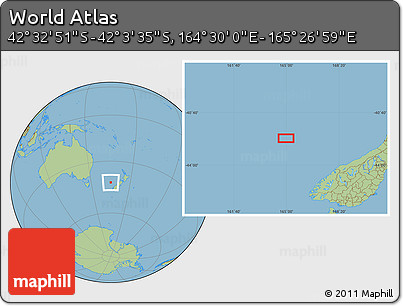Savanna Style Location Map of the Area around 42° 18' 13" S, 164° 58' 29" E