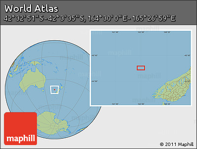Savanna Style Location Map of the Area around 42° 18' 13" S, 164° 58' 29" E