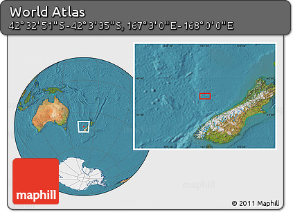 Satellite Location Map of the Area around 42° 18' 13" S, 167° 31' 30" E