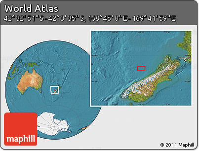 Satellite Location Map of the Area around 42° 18' 13" S, 169° 13' 29" E
