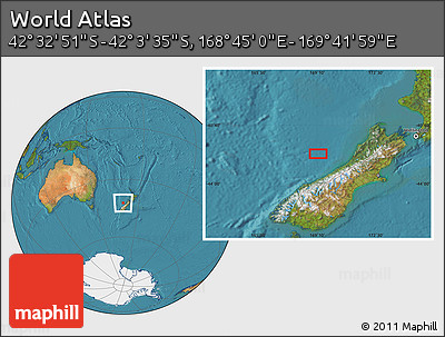 Satellite Location Map of the Area around 42° 18' 13" S, 169° 13' 29" E