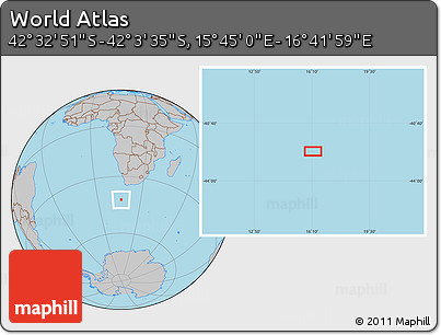 Gray Location Map of the Area around 42° 18' 13" S, 16° 13' 30" E