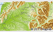 Physical 3D Map of the area around 42° 18' 13" S, 171° 46' 30" E