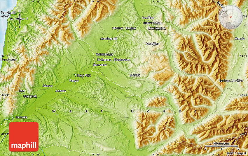 Physical Map of Reefton