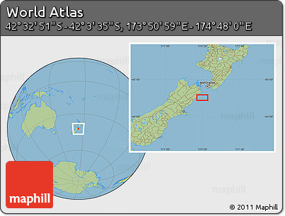 Savanna Style Location Map of the Area around 42° 18' 13" S, 174° 19' 29" E