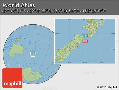 Savanna Style Location Map of the Area around 42° 18' 13" S, 174° 19' 29" E