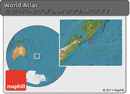Satellite Location Map of the Area around 42° 18' 13" S, 176° 1' 30" E