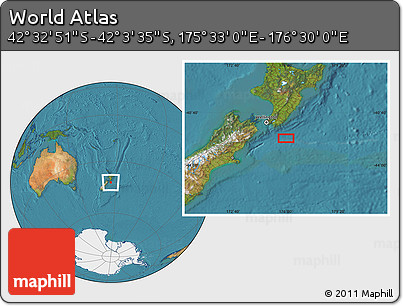 Satellite Location Map of the Area around 42° 18' 13" S, 176° 1' 30" E