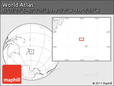 Blank Location Map of the Area around 42° 18' 13" S, 177° 34' 29" W