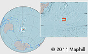 Gray Location Map of the area around 42° 18' 13" S, 177° 34' 29" W, hill shading