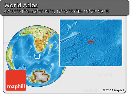 Physical Location Map of the Area around 42° 18' 13" S, 17° 55' 29" E