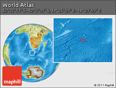 Physical Location Map of the Area around 42° 18' 13" S, 17° 55' 29" E