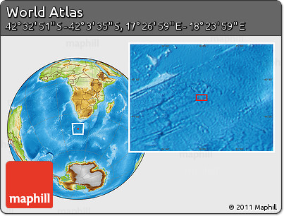 Physical Location Map of the Area around 42° 18' 13" S, 17° 55' 29" E
