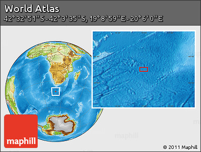 Physical Location Map of the Area around 42° 18' 13" S, 19° 37' 30" E