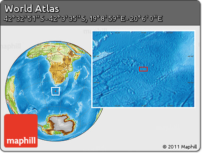 Physical Location Map of the Area around 42° 18' 13" S, 19° 37' 30" E