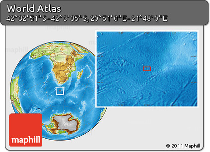 Physical Location Map of the Area around 42° 18' 13" S, 21° 19' 30" E