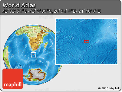 Physical Location Map of the Area around 42° 18' 13" S, 21° 19' 30" E