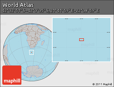 Gray Location Map of the Area around 42° 18' 13" S, 22° 10' 29" E