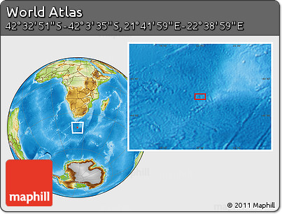 Physical Location Map of the Area around 42° 18' 13" S, 22° 10' 29" E