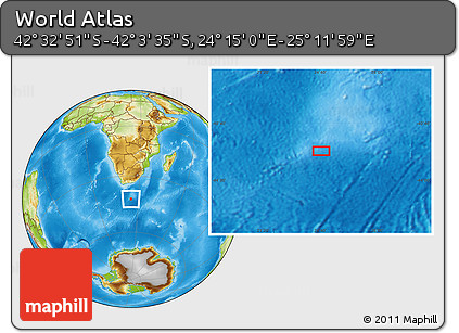 Physical Location Map of the Area around 42° 18' 13" S, 24° 43' 30" E