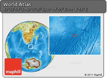 Physical Location Map of the Area around 42° 18' 13" S, 30° 40' 29" E