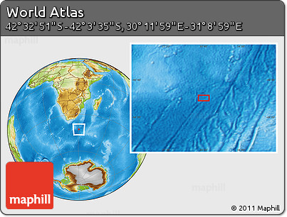 Physical Location Map of the Area around 42° 18' 13" S, 30° 40' 29" E
