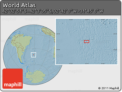 Savanna Style Location Map of the Area around 42° 18' 13" S, 32° 13' 30" W, hill shading