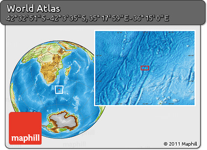 Physical Location Map of the Area around 42° 18' 13" S, 35° 46' 29" E