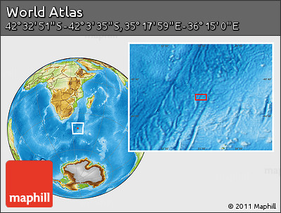 Physical Location Map of the Area around 42° 18' 13" S, 35° 46' 29" E