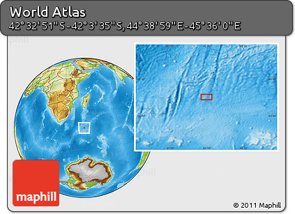 Physical Location Map of the Area around 42° 18' 13" S, 45° 7' 30" E