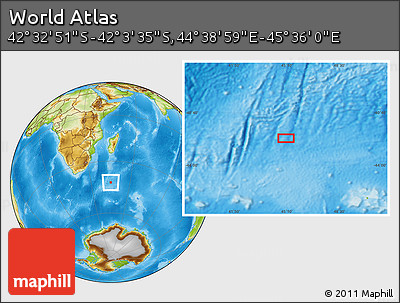 Physical Location Map of the Area around 42° 18' 13" S, 45° 7' 30" E