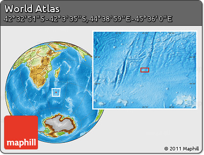 Physical Location Map of the Area around 42° 18' 13" S, 45° 7' 30" E