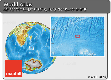 Physical Location Map of the Area around 42° 18' 13" S, 48° 31' 29" E