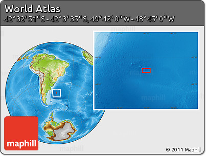 Physical Location Map of the Area around 42° 18' 13" S, 49° 13' 30" W