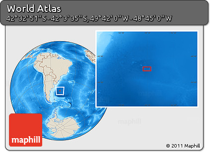 Shaded Relief Location Map of the Area around 42° 18' 13" S, 49° 13' 30" W