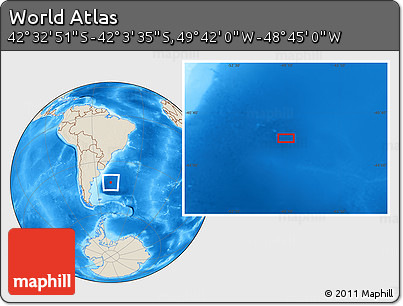 Shaded Relief Location Map of the Area around 42° 18' 13" S, 49° 13' 30" W